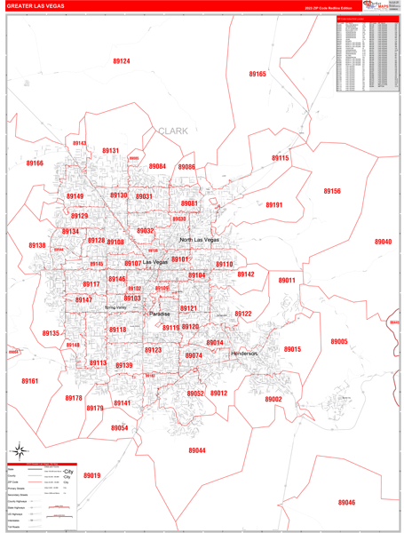 Greater Las Vegas Metro Area Digital Map Red Line Style